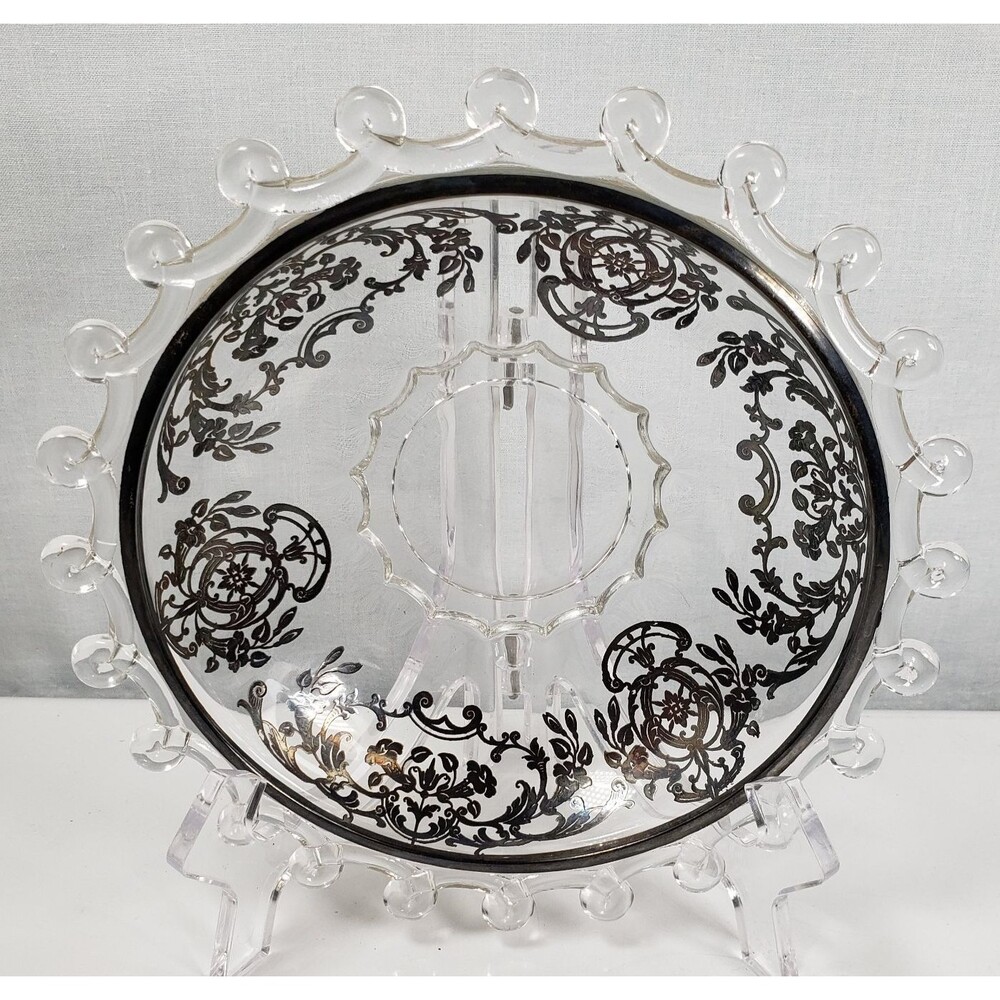 Vintage 1940-1957 Heisey Lariat Silver Overlay Round Clear 7.25"  Bowl